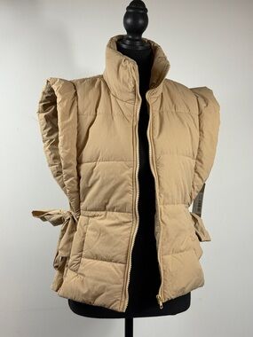 Women's Tan Puffer Vest with Side Ties Lizard Thicket Medium NWT